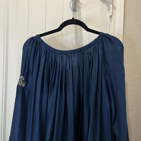 Kyla Seo Blue Red Floral Embroidered Tassels Peasant Boho Hippie Top Size L - Picture 8 of 11